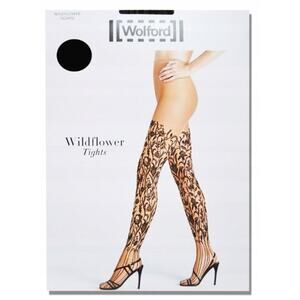 NWT WOLFORD Wildflower Tights in Black Size Large